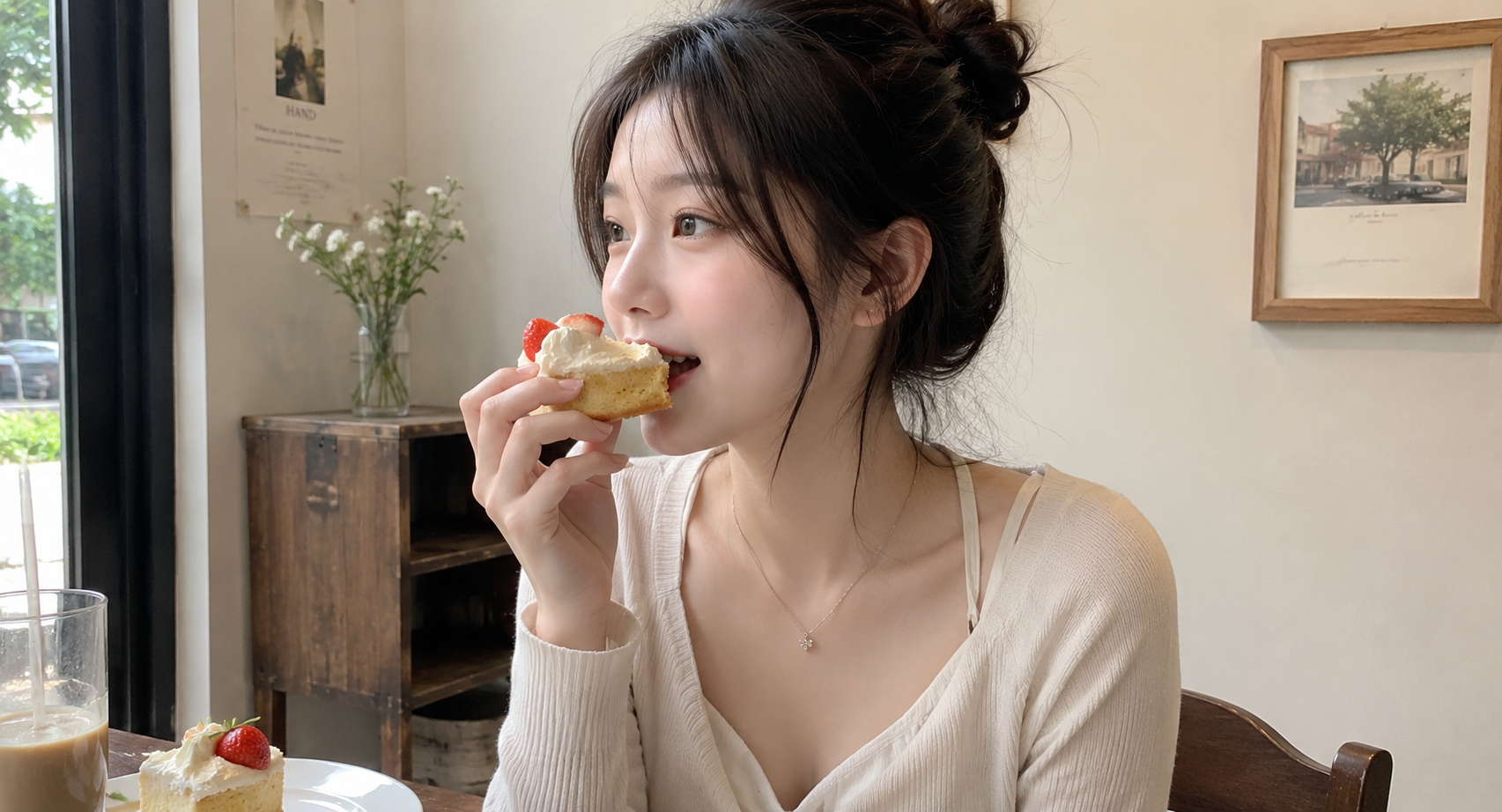 Người con gái ăn bánh